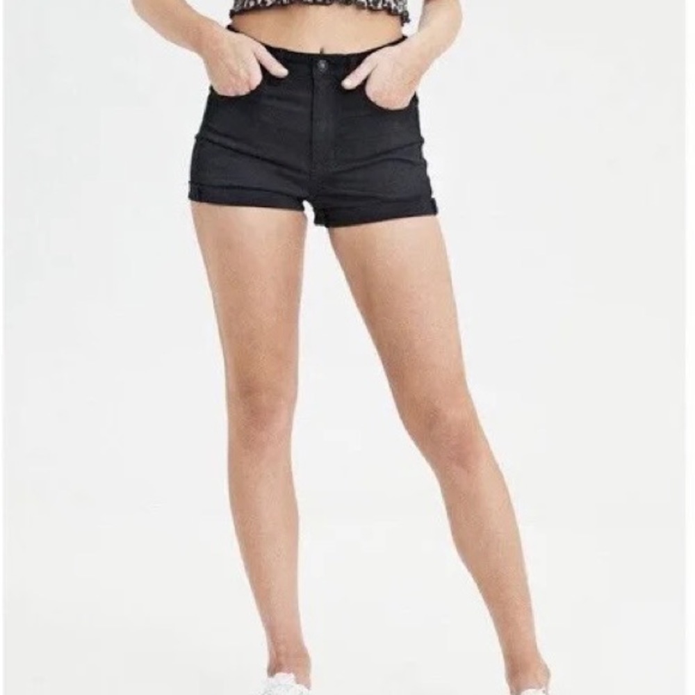 AEO Faded Black Super Super Stretch Hi Rise Shortie Denim Jeans‎